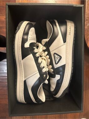 Prada Bianco & Nero Leather Sneakers